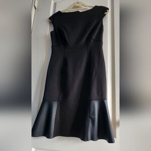 Chaps Black Midi Dress with Faux Leather Flare